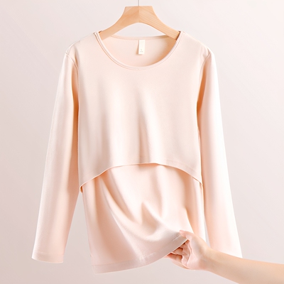 哺乳秋衣上衣纯棉孕妇保暖内衣秋冬款喂奶睡衣月子服带胸垫打底衫 — 4
