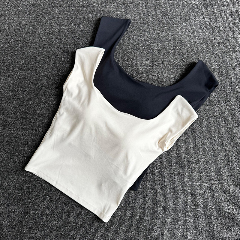 双色U领新款无袖运动背心