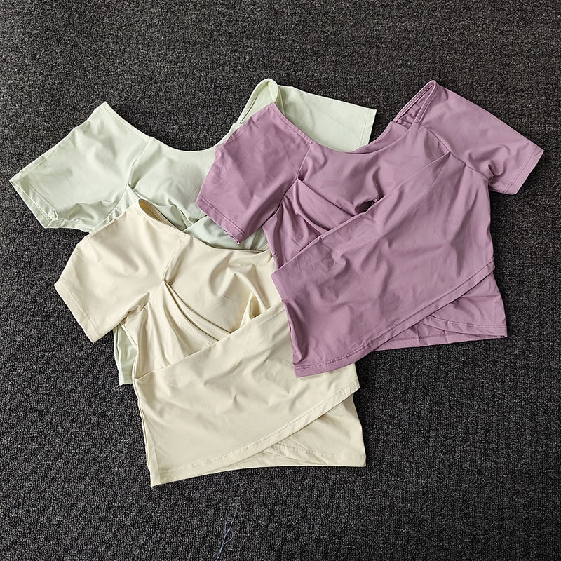 短袖一体式女士交叉褶皱短袖透气