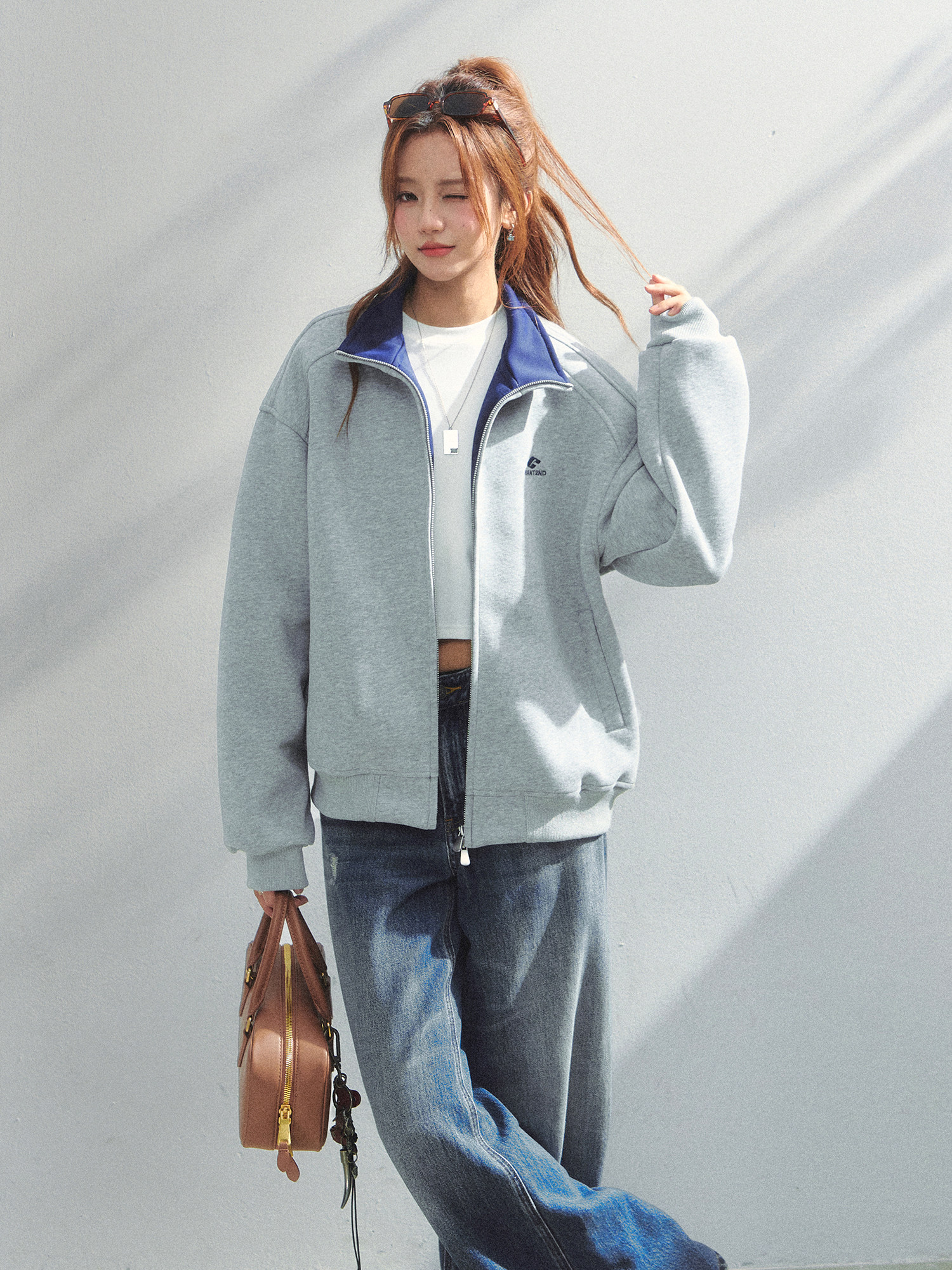 American-Style Letter Embroidered Stand-Up Collar Jacket for Women 2025 New Zipper Cardigan Loose Casual Jacket