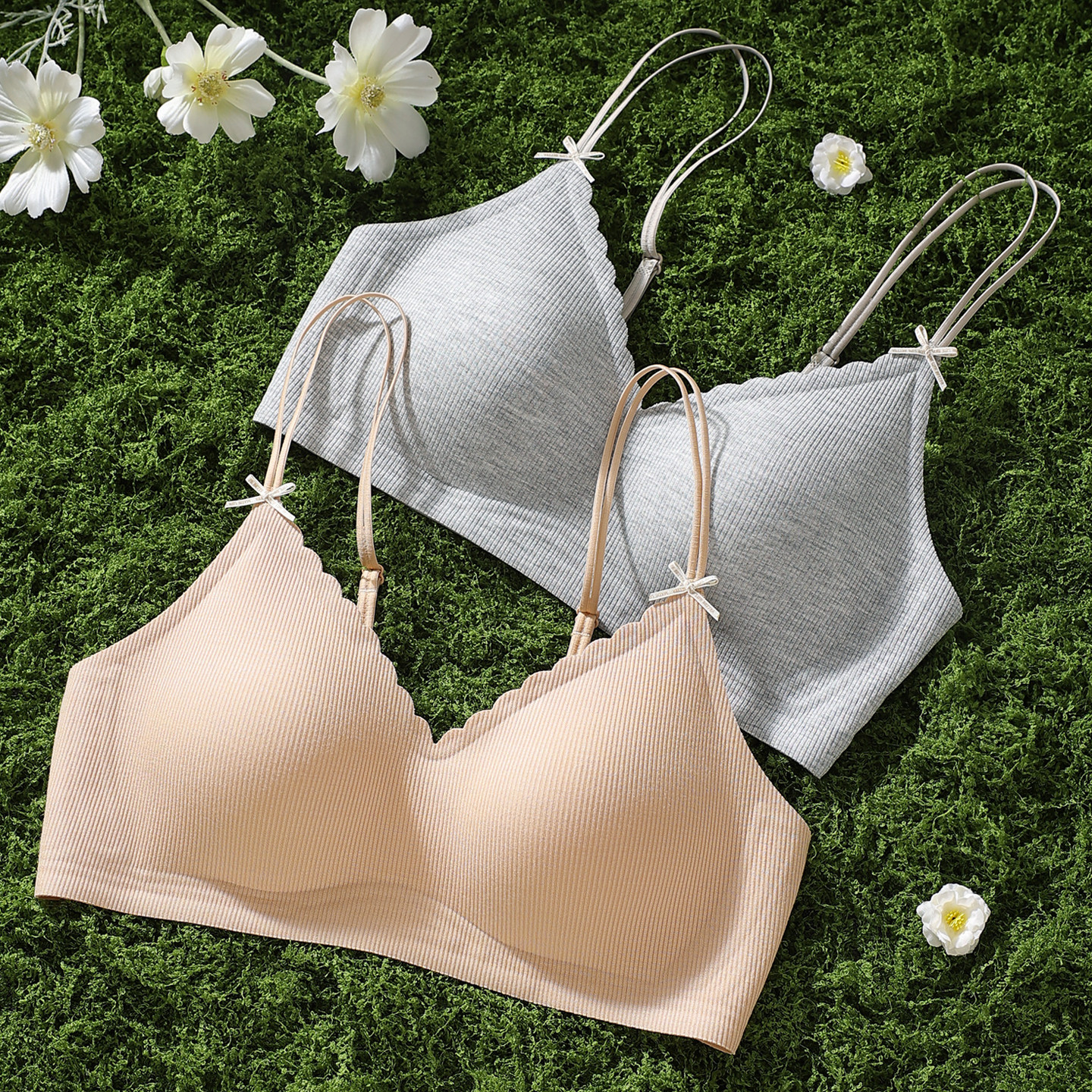 2026春夏季新款聚拢无痕内衣女双细肩带小胸蝴蝶结文胸二排扣胸罩