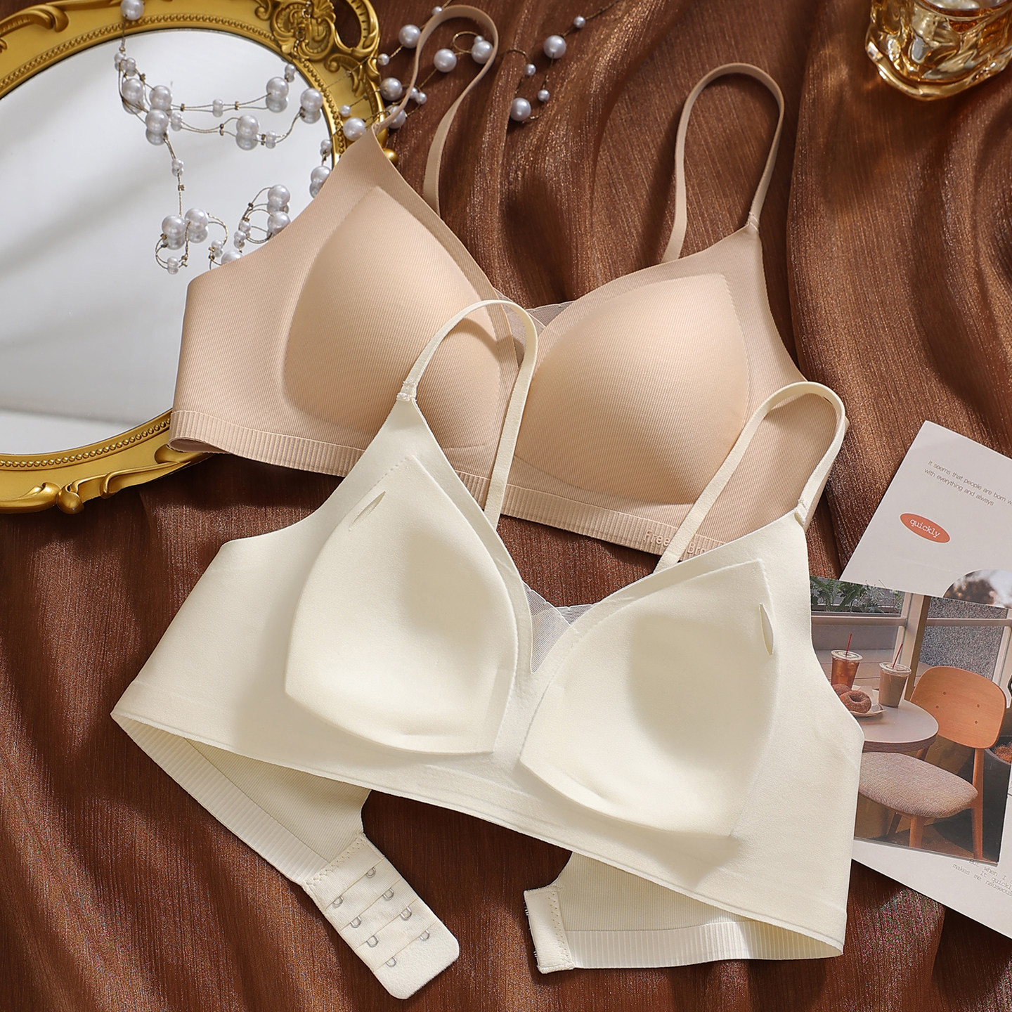 2026新款爆款薄款内衣女小胸聚拢上托双排扣文胸无痕细肩带胸罩