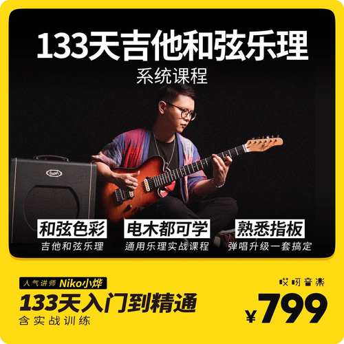 哎呀音乐吉他和弦乐理系统教程 133天入门到精通视频课 niko小烨 - 封面