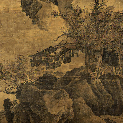 范宽 临流独坐图 微喷临摹绢布宣纸宋元山水画稿传统山水装饰画