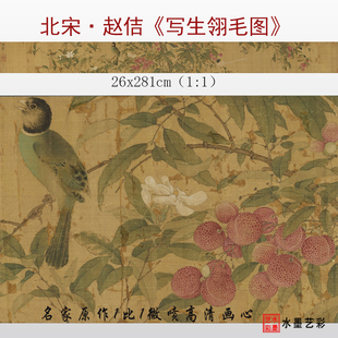 北宋赵佶写生翎毛图微喷打印宋代花鸟画临摹画稿复制原大画心
