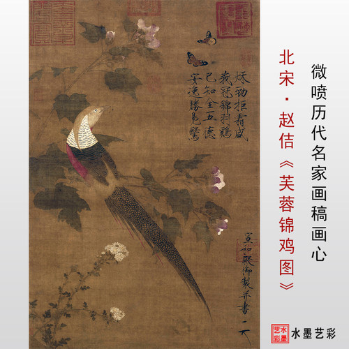 北宋 赵佶《芙蓉锦鸡图》真迹复印宋代名画高清微喷临摹画稿画心