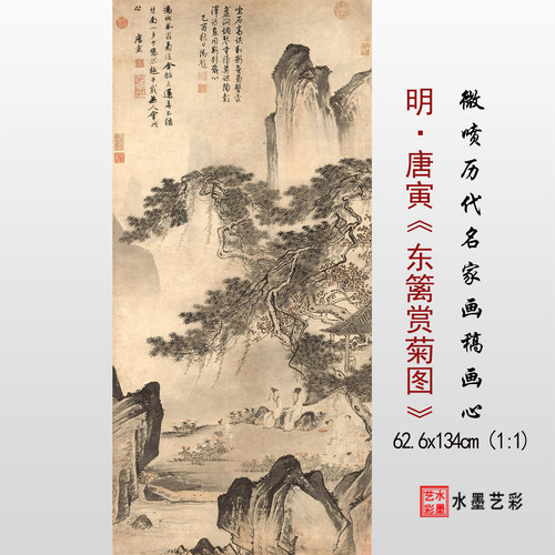 唐寅东篱赏菊图原大临摹画稿底稿