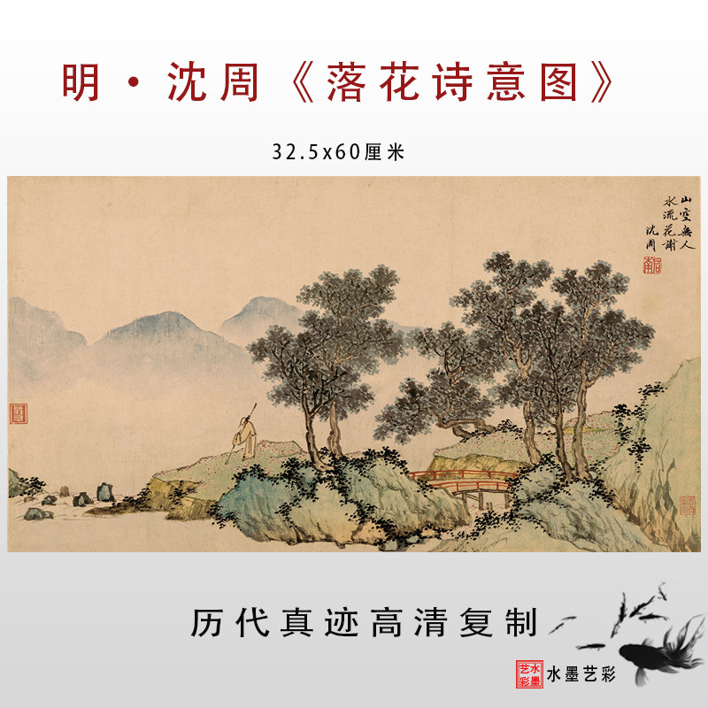 明沈周落花诗意图宋元唐清明代山水画临摹复制微喷画稿装饰画