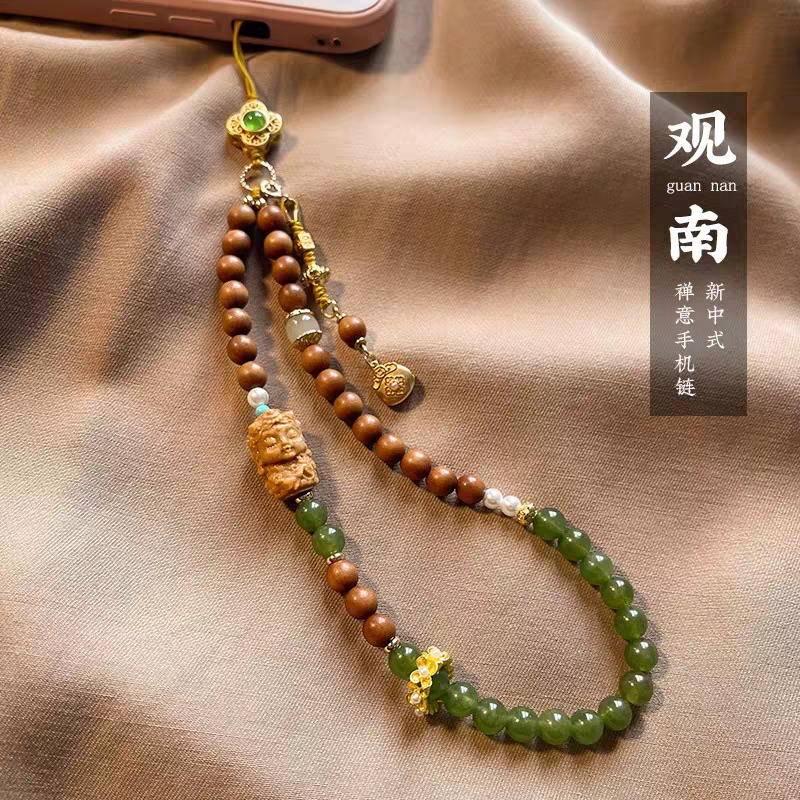 沐匙芭比檀木精致手机链玉髓檀香木手机挂件福袋手腕款防丢挂饰