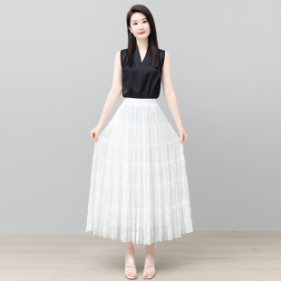 玖姿2026春夏季桑蚕丝半身裙女松紧腰高级垂感真丝蛋糕中长裙伞裙