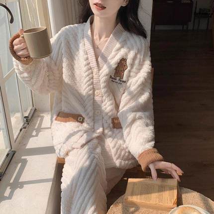 毛毛睡衣女款秋冬季珊瑚绒2024新款高级感加厚加绒冬天毛绒家厂家
