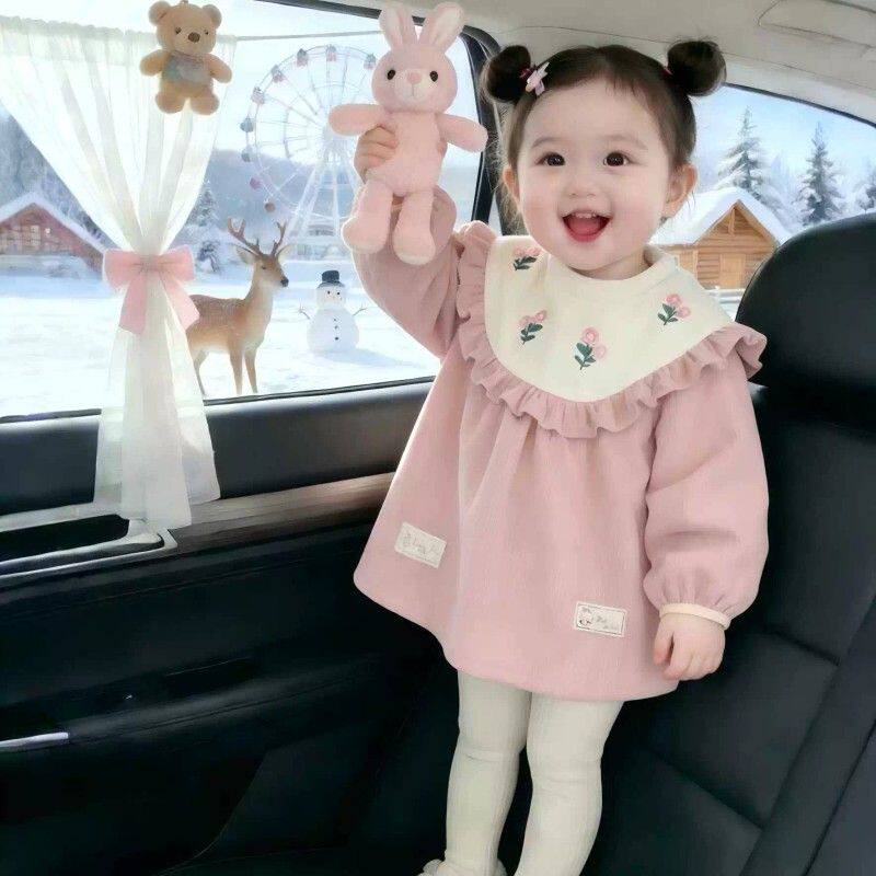 罩衣新款防水反穿衣秋冬季长袖围裙围兜吃饭幼儿园女儿童洋气辅食
