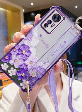 艾欧芭适用小米12手机壳xiaomi12pro保护mi12x硅胶套5G全包防摔m12软壳x5g花朵腕带十二por斜跨挂绳x12天玑版