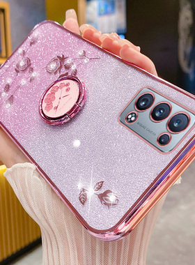 适用于opporeno6pro十手机壳reno6por保护5G硅胶套oppo全包oppreno防摔0pp0加软壳proplus闪粉玫瑰潮曲屏花钻