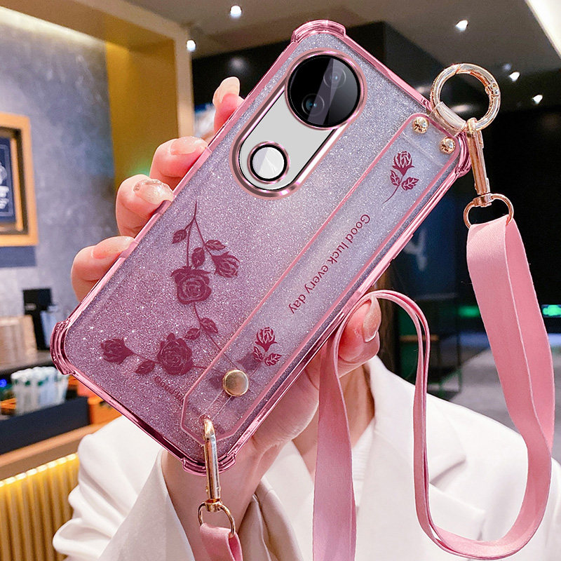 vivoS20手机壳玫瑰花挂绳