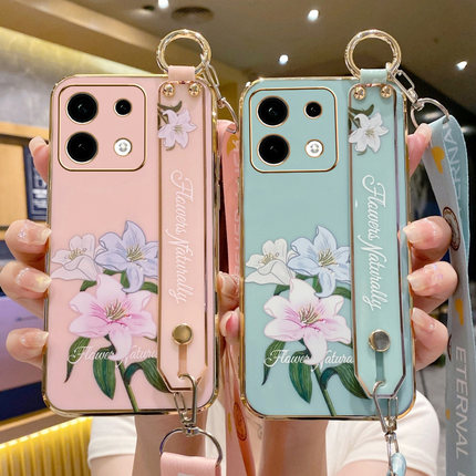 适用于红米note13pro十手机壳腕带小米noto13por保护redminote135g硅胶套5g全包防摔软创意花挂绳redmi女nont