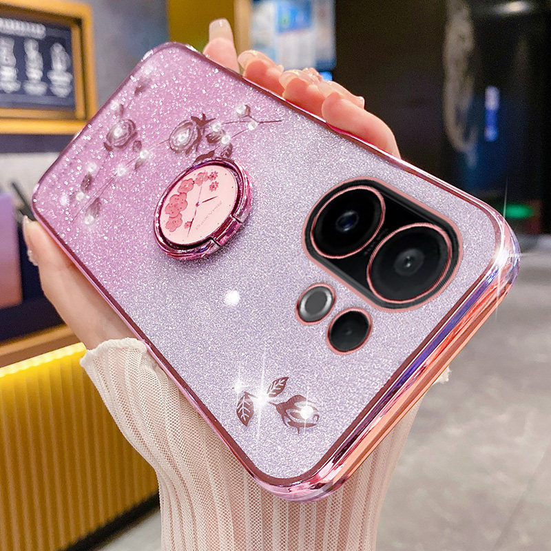 适用vivov60手机壳玫瑰花支架