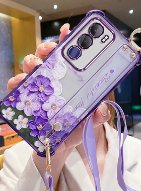 艾欧芭适用vivoy50手机壳vivo保护y50m硅胶套y50i镜头膜y50s全包y50e防摔5g软壳V2443A油画花腕带s5g斜挎挂绳