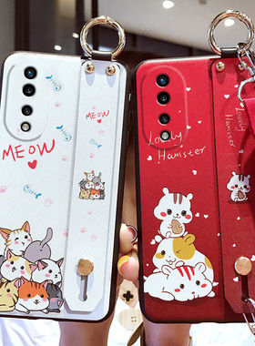 适用于华为荣耀90手机壳honor90pro腕带5G保护硅胶套REA一AN00全包REP防摔9o磨砂pr0软壳九十por女潮p卡通挂