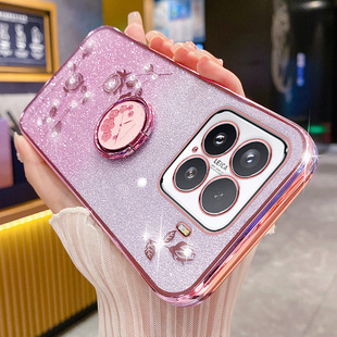 适用小米15手机壳xiaomi15pro保护硅胶套镜头全包防摔15p定制版 m15软壳mi闪粉玫瑰十五por指环支架花水钻外壳