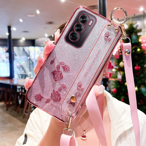 opporeno12手机壳玫瑰花挂绳