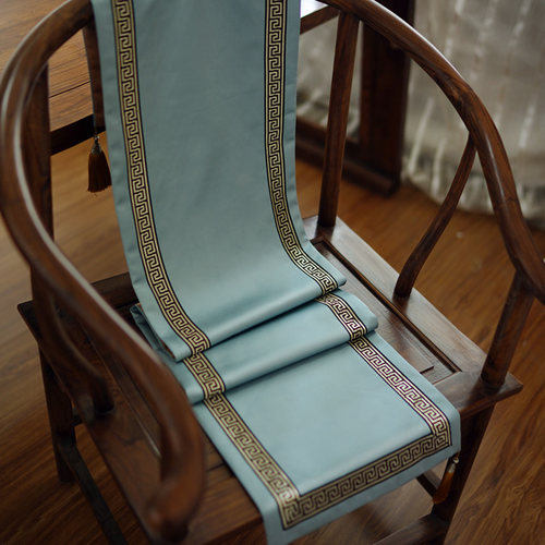 桌旗中式禅意茶席茶旗蓝色回纹