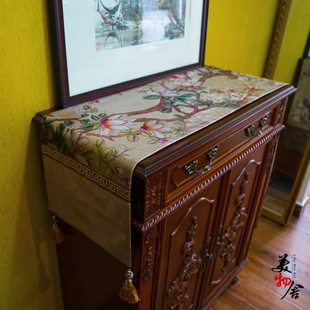 高档布艺餐桌布 美物舍 桌旗 样板间玉兰桌旗 床旗 新古典欧式