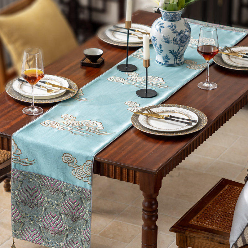 桌旗宋代美学中式禅意长条桌布蓝色禅意茶席茶旗餐桌旗床旗床尾巾,居家布艺,桌旗,淘宝优惠券,粉丝福利购,淘宝优惠卷