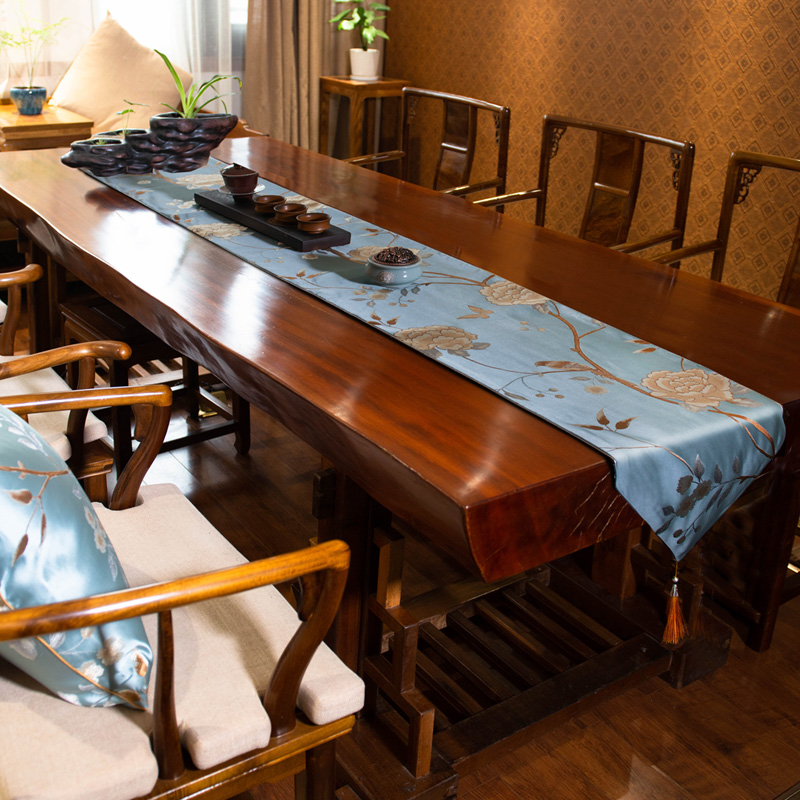 蓝色桌旗中式禅意古典电视柜旗布