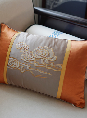 抱枕定制红木沙发靠垫床头橙色中国风轻奢刺绣靠背新中式靠包腰枕