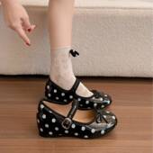 5CM内增高波点玛丽珍鞋 一字扣带0128r 浅口小皮鞋 女2026春秋季 新款