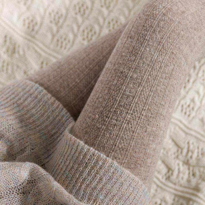 针织麻花打底裤女外穿冬加绒竖条纹燕麦白连裤袜咖色踩脚袜1127w