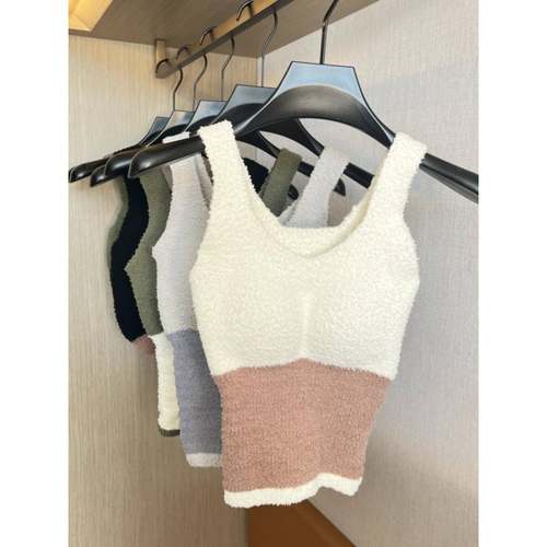 新款秋冬保暖羊羔绒撞色辣妹吊带背心女内搭加绒加厚文胸一1216h