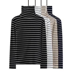 春夏条纹高领打底衫女2026装黑白长袖t恤紧身纯百搭上衣服0301e