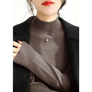 配大衣 毛衣显瘦针织衫 内搭上衣1221k1 半高领修身 秋冬女打底衫