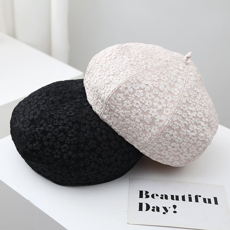 秋冬新款甜美贝雷帽女小清新花朵秋款南瓜帽时尚百搭八角0906z