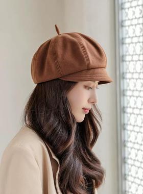 秋贝雷帽韩式式时尚易搭配大头腰鸭帽流行八角帽0123k