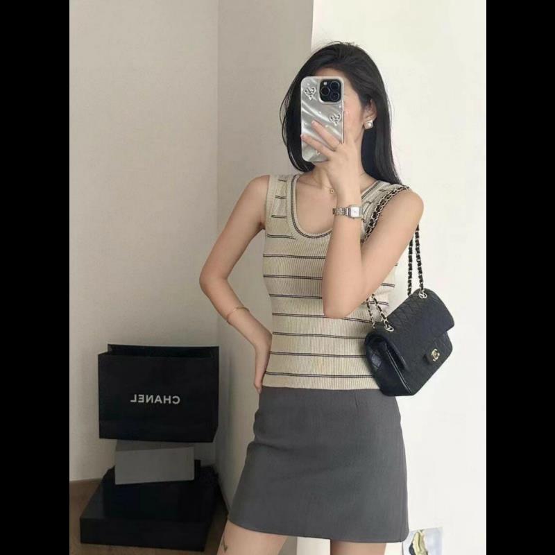 内搭背心高级感u领条纹针织吊带女夏季气质修身无袖冰丝外穿0912k图片
