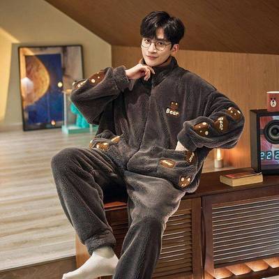 冬季睡衣冬季珊瑚绒加绒加厚长袖居家服套装冬天1213w