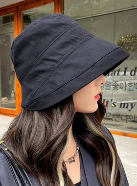 卷边渔夫帽子防晒帽早遮阳帽薄款黑色小沿士盆帽春女士帽子0123k