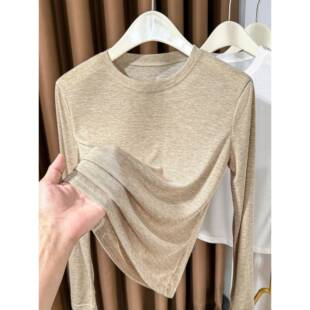 长袖 春夏圆领针织打底衫 修身 2026新款 内搭面膜t恤上衣0325z 女薄款