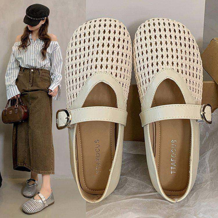 编织镂空单鞋女2026年春夏季新款韩版时尚一字带玛丽珍平底0126w,女鞋,浅口单鞋,淘宝优惠券,粉丝福利购,淘宝优惠卷