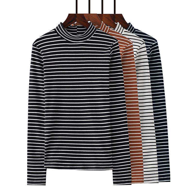 春夏条纹打底衫女2026半高领长袖t恤纯洋气紧身上衣内搭0227z