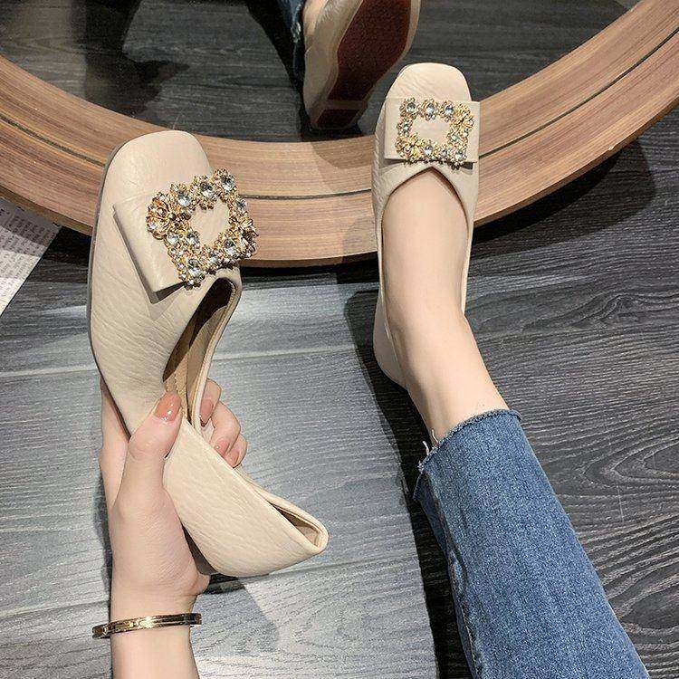 春秋单鞋女2026新款韩版水钻方扣仙女鞋软底豆豆鞋女平底女0125z,女鞋,勃肯鞋/软木鞋,淘宝优惠券,粉丝福利购,淘宝优惠卷