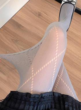 秋冬烟灰色菱形格连裤袜薄款奶白色打底裤袜格雷系灰色丝袜1013z