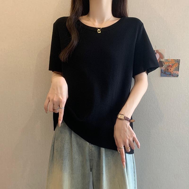 黑色正肩短袖T恤女2025新款夏季大码胖mm显瘦遮肚子气质上衣0622z