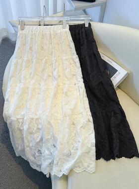 春季大码装秋季2026新款白色法式蕾丝百搭裙子加加厚A字半身0115k