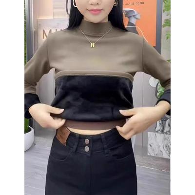 领配大衣T恤女加厚一体绒保暖内搭上衣冬季加绒打底内搭显瘦1026w