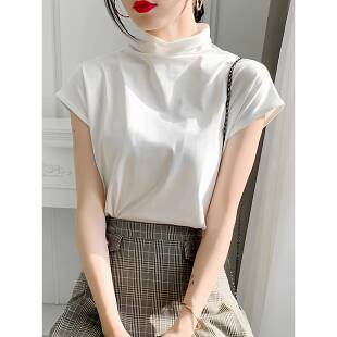 春夏纯白色高领短袖打底衫女内搭2026薄款t恤宽松无袖背心0301e