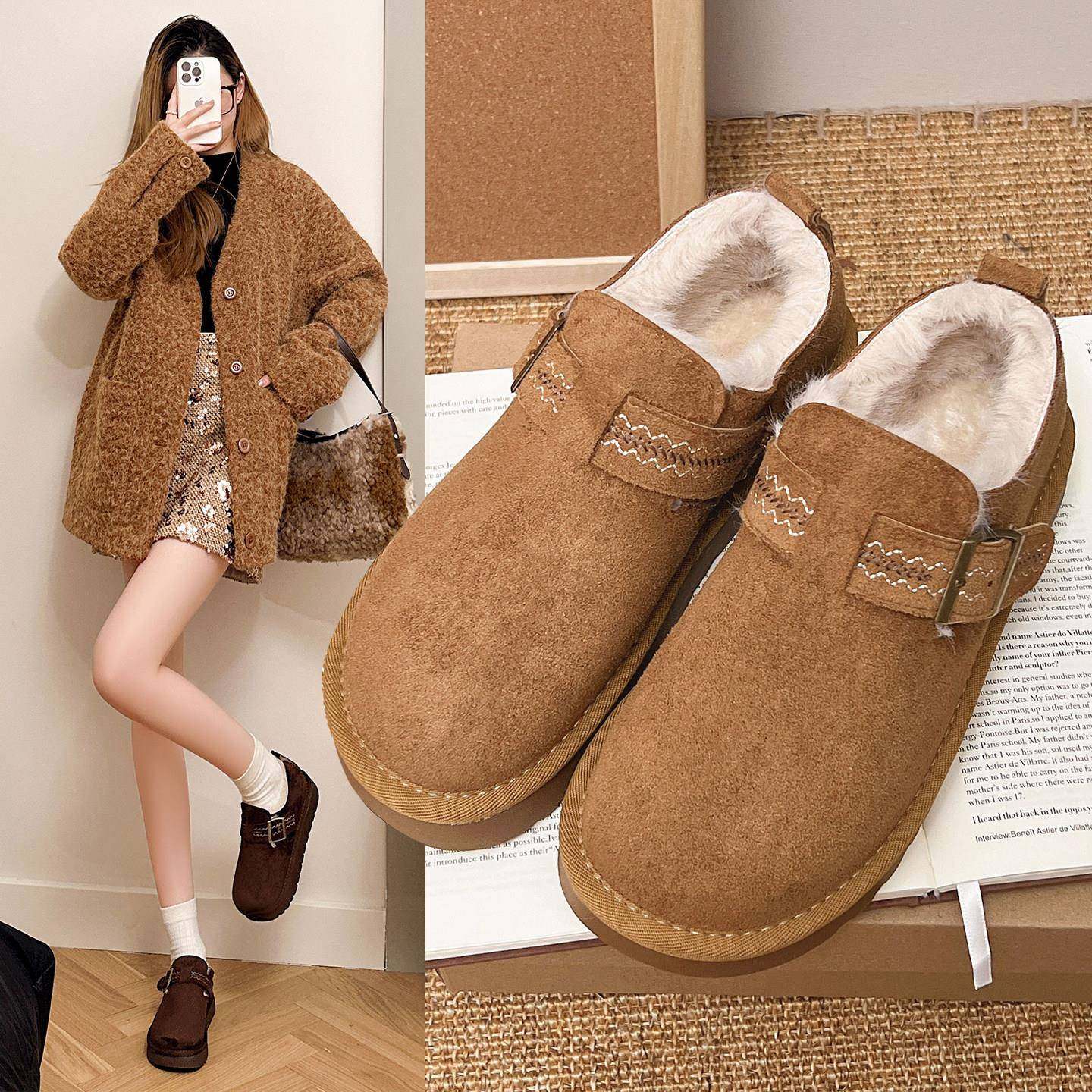 春季加绒勃肯鞋女2026新款厚底一脚蹬软底豆豆鞋毛毛保暖鞋0116z,女鞋,勃肯鞋/软木鞋,淘宝优惠券,粉丝福利购,淘宝优惠卷